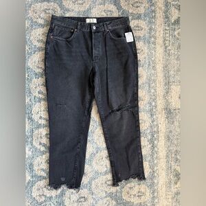 Free People Good Times‎ Relaxed Distressed Straight Leg Jeans Black Size 31 NWT